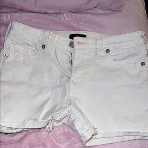 True Religion White Jean Shorts Classic Cut-Off Style